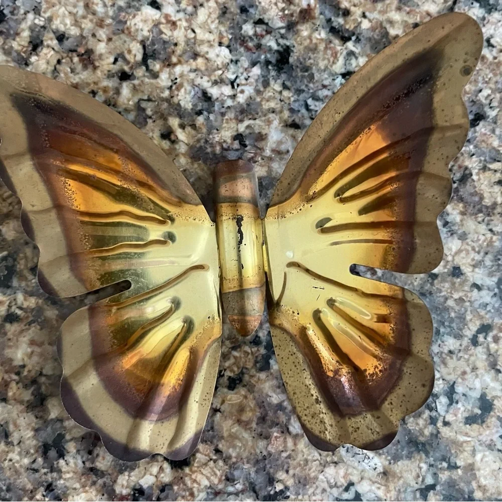 Two Sets (6) Homco Vintage Metal Brown & Gold Butterfly MCM Wall Decor, 1980's.